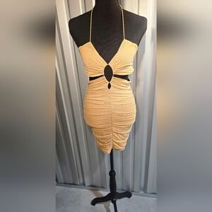 Oh Polly Backless Ruched Gold Dress
